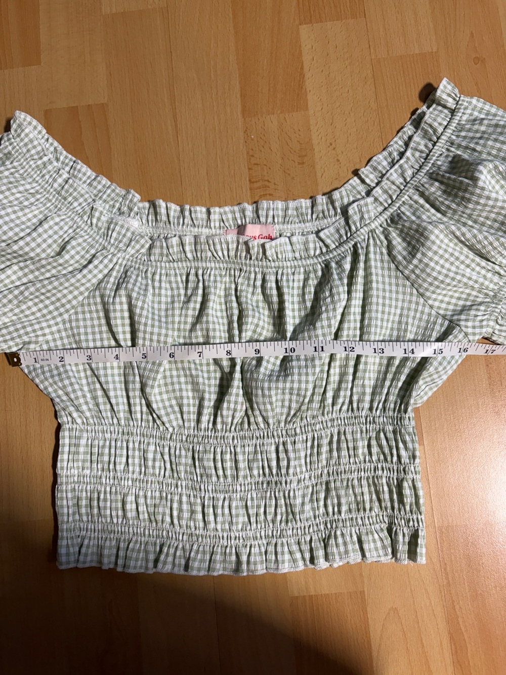 Lisa Says‎ Gah Marta Smocked Green & White Gingham Crop Top Large Festival - Picture 10 of 11